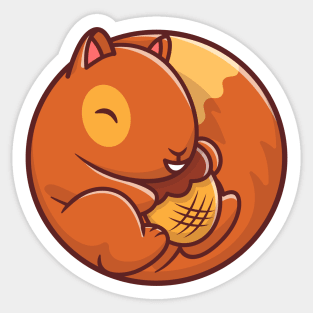 Cute Squirrel Holding Acorn Nut Sticker
